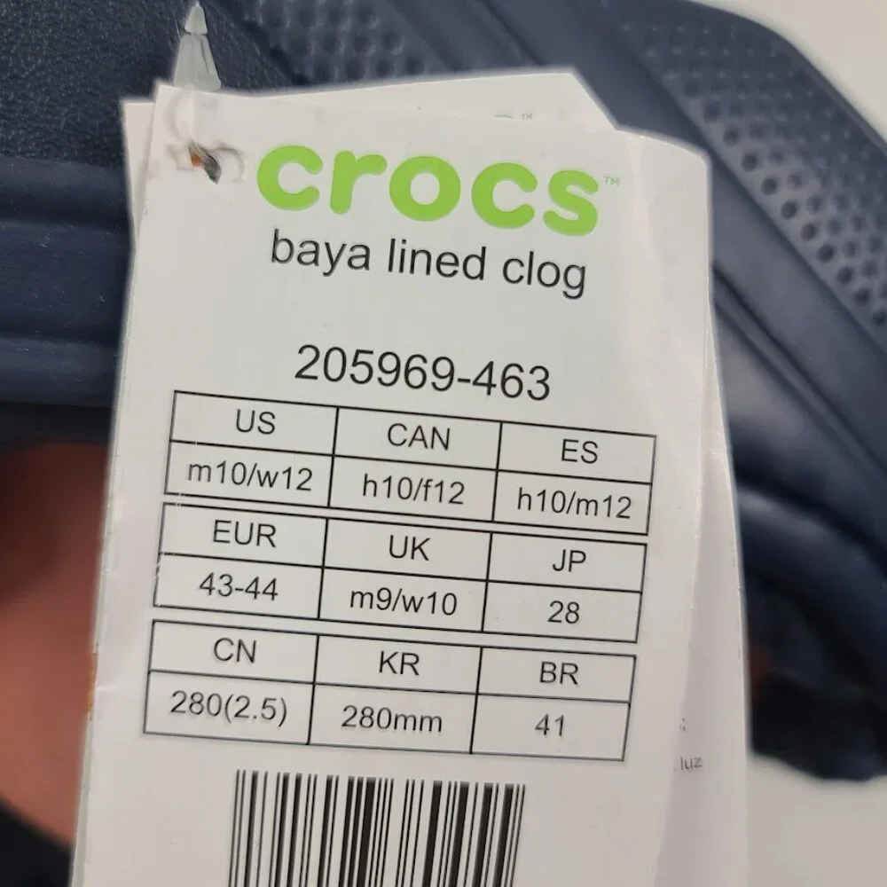 Crocs Men's Navy Baya Lined 205969-463 Adjustable Slip-On Casual‎ Clogs Size 9